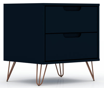 Manhattan Comfort Rockefeller Mid-Century Modern Nightstand with 2-Drawers - Tatiana Midnight Blue|Table de nuit Rockefeller de Manhattan Comfort de style moderne du milieu du 20e siècle avec 2 tiroirs - bleu minuit Tatiana