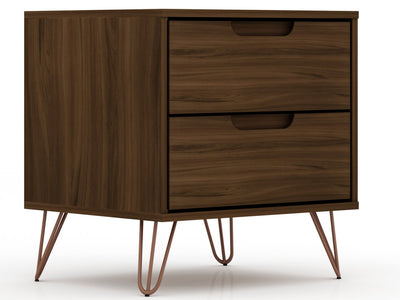 Manhattan Comfort Rockefeller Mid-Century Modern Nightstand with 2 Drawers - Brown|Table de nuit Rockefeller de Manhattan Comfort de style moderne du milieu du 20e siècle avec 2 tiroirs - brune