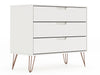 Commode Rockefeller de Manhattan Comfort de style moderne du milieu du 20e siècle avec 3 tiroirs - blanche