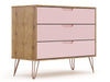 Commode Rockefeller de Manhattan Comfort de style moderne du milieu du 20e siècle avec 3 tiroirs - naturelle et rose