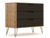 Commode Rockefeller de Manhattan Comfort de style moderne du milieu du 20e siècle avec 3 tiroirs - naturelle et gris texturé