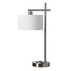 Lampe de table de Dainolite avec abat-jour blanc, fini chromé satiné et 1 ampoule avec port USB