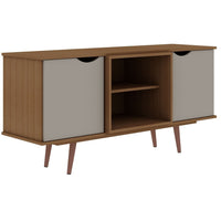 Meuble pour téléviseur Hampton de Manhattan Comfort de 53,54 po avec 4 tablettes et pattes en bois massif - blanc cassé