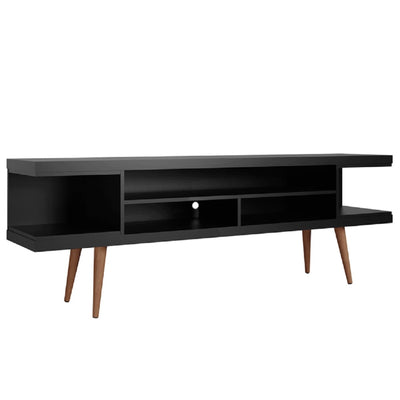 Manhattan Comfort Utopia 70.47" TV Stand with Splayed Wooden Legs & 4 Shelves - Black|Meuble pour téléviseur Utopia de Manhattan Comfort de 70,47 po avec pattes évasées en bois et 4 tablettes - noir