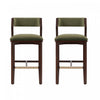 Tabouret de bar moderne en bois Patricia avec revetement en tissu vert tortue - Lot de 2