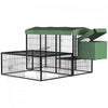Pawhut Poulailler En Metal, Cage A Volaille Pour Poulailler D'exterieur Avec Auvent Resistant A L'eau, Couloir, Nichoir, Portes Verrouillables, Vert