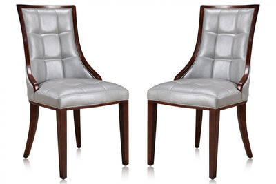 Manhattan Comfort Set of 2 Fifth Avenue Faux Leather Dining Chairs - Silver & Walnut|Ensemble 2 chaises de salle à manger Fifth Avenue de Manhattan Comfort en similicuir - argenté et noyer