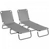 Outsunny Lot De 2 Chaises Longues Pliantes Avec Dossier Reglable, Gris