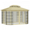 Outsunny 12' X 10' Tonnelle Pavillon Jardin Patio Terrasse Gazebo Auvent Abri D'exterieur Avec Double Toit Ventile, Moustiquaire Cadre En Metal Beige
