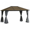 Outsunny 13' X 10' Pavillon De Jardin Tonnelle Gazebo Toit Rigide Auvent Tente De Fete Patio Abri Exterieur Avec Rideaux Et Moustiquaires Gris