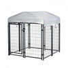 Pawhut 4' X 4' X 4.5' Grand Chenil Exterieur En Acier Avec Toit En Toile Oxford Resistant Aux Uv Et Serrure Securisee