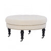 Pouf rond Isabelle capitonné en tissu - naturel