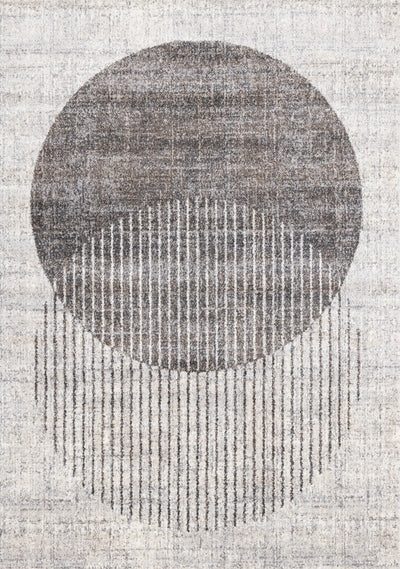 Solace Soft Low-Pile Grey White Merging Circles Area Rug - 3'11" x 5'7"|Carpette à poil court doux Solace grise et blanche à motif de cercles qui fusionnent - 3 pi 11 po x 5 pi 7 po