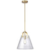 Luminaire suspendu moyen Polly de Dainolite en verre transparent, avec fini laiton vieilli et 1 ampoule