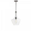 Petit luminaire suspendu Petalite de Dainolite en verre transparent, avec fini noir mat et 1 ampoule