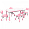 Qaba Ensemble De Table Et Chaises Pour Enfants Avec 4 Chaises, Hauteur Reglable, Surface De Table Facile A Nettoyer, Pour 1.5 A 5 Ans, Rose