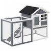 Pawhut 48\" Cage A Lapins Clapier En Bois Resistant Aux Intemperies Avec Toit Incline Et Enclos Exterieur Grillage, Gris