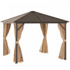 Outsunny 10' X 10' Acier Hardtop Gazebo Garden Sun Shelter Avec Moustique Crochet De Suspension Pour Filets Et Rideaux Cadre Abri De Jardin En Acier Dur Avec Moustiquaire Et Rideaux