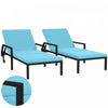 Outsunny 2 Pieces Chaises Longues De Patio En Osier Avec Roulettes, Bleu