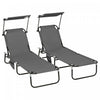 Outsunny Chaise Longue 2 Pieces Avec Dossier Reglable Et Pare-soleil, Gris