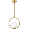 Luminaire suspendu Adrienna de Dainolite en verre blanc opale, avec fini laiton vieilli et 1 ampoule 10 po
