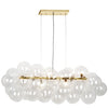 Luminaire suspendu horizontal Comet de Dainolite en verre transparent, avec fini laiton vieilli et 10 ampoules