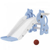 Qaba Toboggan pour tout-petits, toboggan 3 en 1 pour enfants de 1 a 3 ans avec grimpeur, panier de basket et ballon, aire de jeu pour bebe avec motif girafe, bleu