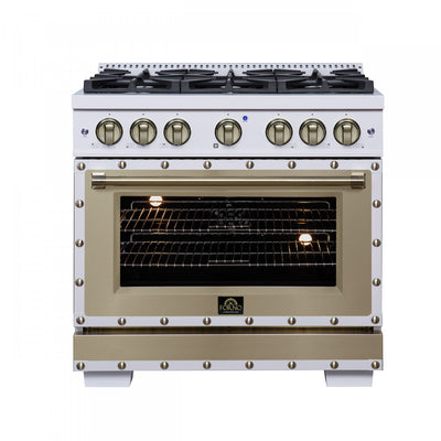 Forno Ambassador 36" Dual Fuel Range in White, 6 Sealed Burners, 5.2 cu.ft. Oven - FFSGS6199-36CPWHT | Cuisiniere double combustible Ambassador de 36 po, blanche, 6 bruleurs scelles, 5,2 pi³ – FFSGS6199-36CPWHT