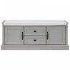 Banc De Rangement Boyce En Bois Massif Avec Meuble A Chaussures 4 Portes Et Coussin, Gris Patine