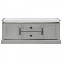 Banc De Rangement Boyce En Bois Massif Avec Meuble A Chaussures 4 Portes Et Coussin, Gris Patine