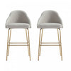 Tabouret de bar moderne en metal et tissu Gracie, gris pierre et or - Lot de 2