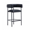 Tabouret de comptoir contemporain Onda en cuir vegetalien et metal, coloris noir