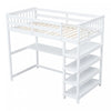 Victoria – Lit Mezzanine Simple En Bois Massif Avec Bureau, Etageres De Rangement Et Eclairage Del – Blanc