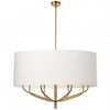 Lustre Eleanor de Dainolite avec abat-jour blanc, fini laiton vieilli et 8 ampoules