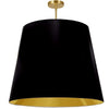 Très grand luminaire suspendu de Dainolite avec très grand abat-jour cylindrique effilé noir et doré, et 1 ampoule