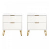 Table de nuit moderne Dumbo 20\" a cannelures en blanc (2 tiroirs) - Lot de 2