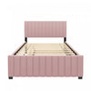 Lit plateforme Ethan rembourre en velours, gain de place, avec tiroir gigogne, taille full, rose
