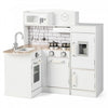Ensemble De Jeu De Cuisine Pour Enfants D’angle, Cuisine De Jeu En Bois Avec Evier, Cuisiniere, Hotte, Refrigerateur Separe, Distributeur D'eau, Ustensiles De Cuisine, Cuisine De Jeu De Chef En Bois Pour Les Tout-petits, Blanc