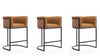 Tabouret de comptoir moderne du milieu du siecle en metal et tissu, coloris camel - Lot de 3