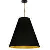 Grand luminaire suspendu Anaya de Dainolite avec abat-jour noir et doré, fini laiton vieilli et 1 ampoule