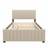 Lit plateforme Ethan rembourre en velours, gain de place, avec tiroir gigogne, taille full, beige