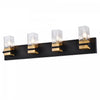 Lumière de coiffeuse Veronica de Dainolite en verre transparent, avec fini noir mat et laiton vieilli et 4 ampoules