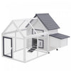 Poulailler Clapier Modele Villa Multi-equipee : Rampe, Nichoirs, Perchoirs, Plateau Excrement, 2 Portes Bois Massif Pin Gris Blanc