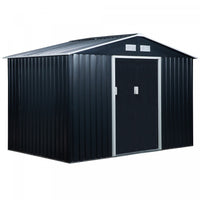Outsunny 9' X 6' Abri De Rangement En Metal Avec Double Portes Coulissantes, 4 Bouches D'aeration Po
