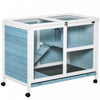 Pawhut Clapier D'interieur Pour Lapins Avec Roues, Cage Pour Lapins, Maison Pour Cochons D'inde, Habitat Pour Petits Animaux Avec Acces Par Le Haut, Rampe, Plateau Coulissant, Bleu