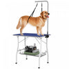 Pawhut Table De Toilettage Pour Chien Avec Bras Reglable, Table De Toilettage Pliable Avec Plateau En Maille, Deux Nœuds, Surface En Caoutchouc, 35\" X 24\" X 30\", Bleu