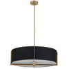 Luminaire suspendu Preston de Dainolite de 26 po de diamètre avec abat-jour noir, fini laiton vieilli et 4 ampoules