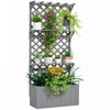Outsunny Lit de jardin sureleve avec treillis et etagere a plantes, gris