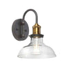 Applique murale Vintage de Dainolite en verre transparent, avec fini noir et laiton antique, et 1 ampoule