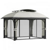 Outsunny Tonnelle A Double Toit 11 x 13' Avec Filet Et Rideaux, Gris Clair